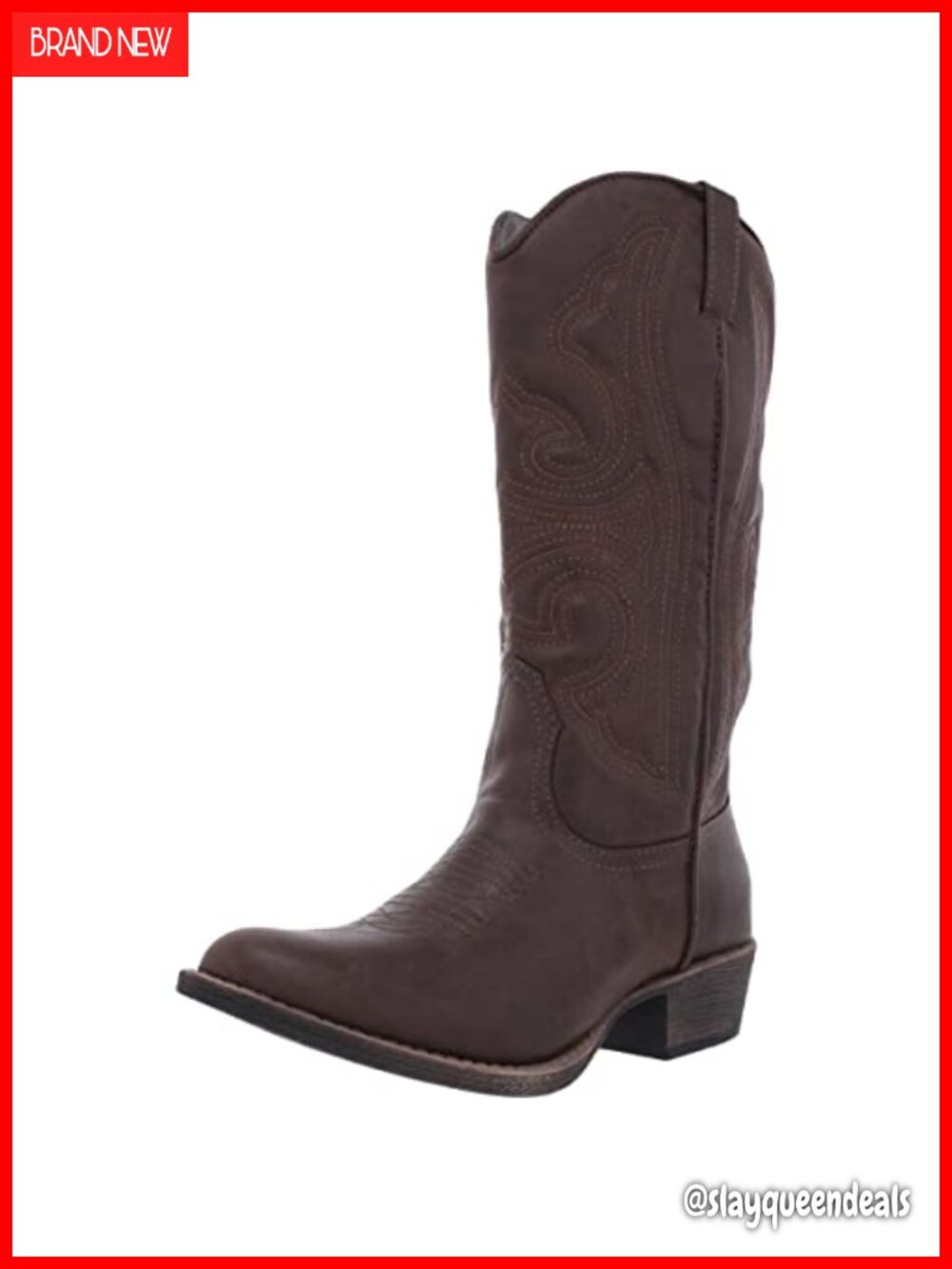 Faux Leather Western Mid-Calf Boots Pointed Toe